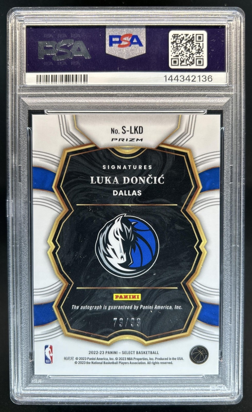 2022-23 Panini Select Luka Doncic Signatures Auto #/99 Mavericks PSA 10 POP 1 view 2