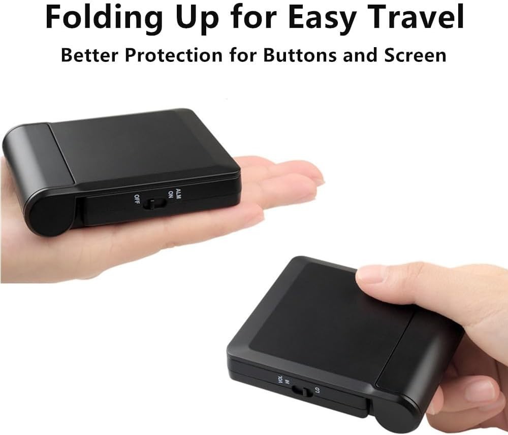 Small Folding Digital Travel Alarm Clock with Day Date/Indoor Temperature,Ea...