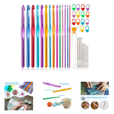 14 Sizes Crochet Hooks Set 2.0mm to 10.0mm Aluminum Colorful Ergonomic for