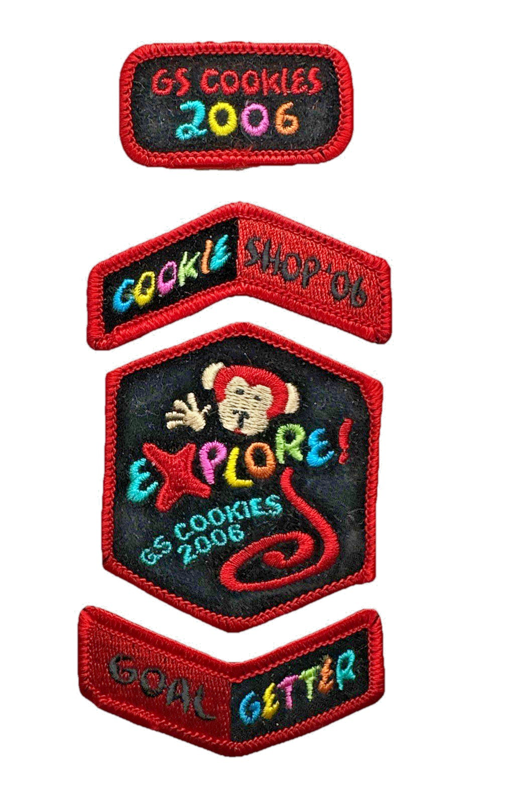 Vintage Girl Scout Patches: 2006 Cookie Sales - Explore! - ABC - Set Of 4