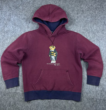 Polo Ralph Lauren Boys Hoodie Sweatshirt Polo Bear Game Day Maroon Size M 8-10
