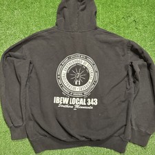 IBEW Local 343 Minnesota Black Hoodie Pullover USA Made Vintage Union Faded XL