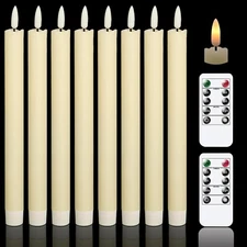 Flameless Flickering Taper Candles with 2 Remote Controls and Timer, Real Wax