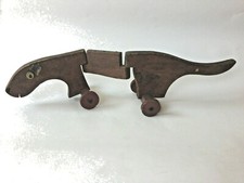 Antique Hand Made Folk Art Dachshund Dog  Pull Toy