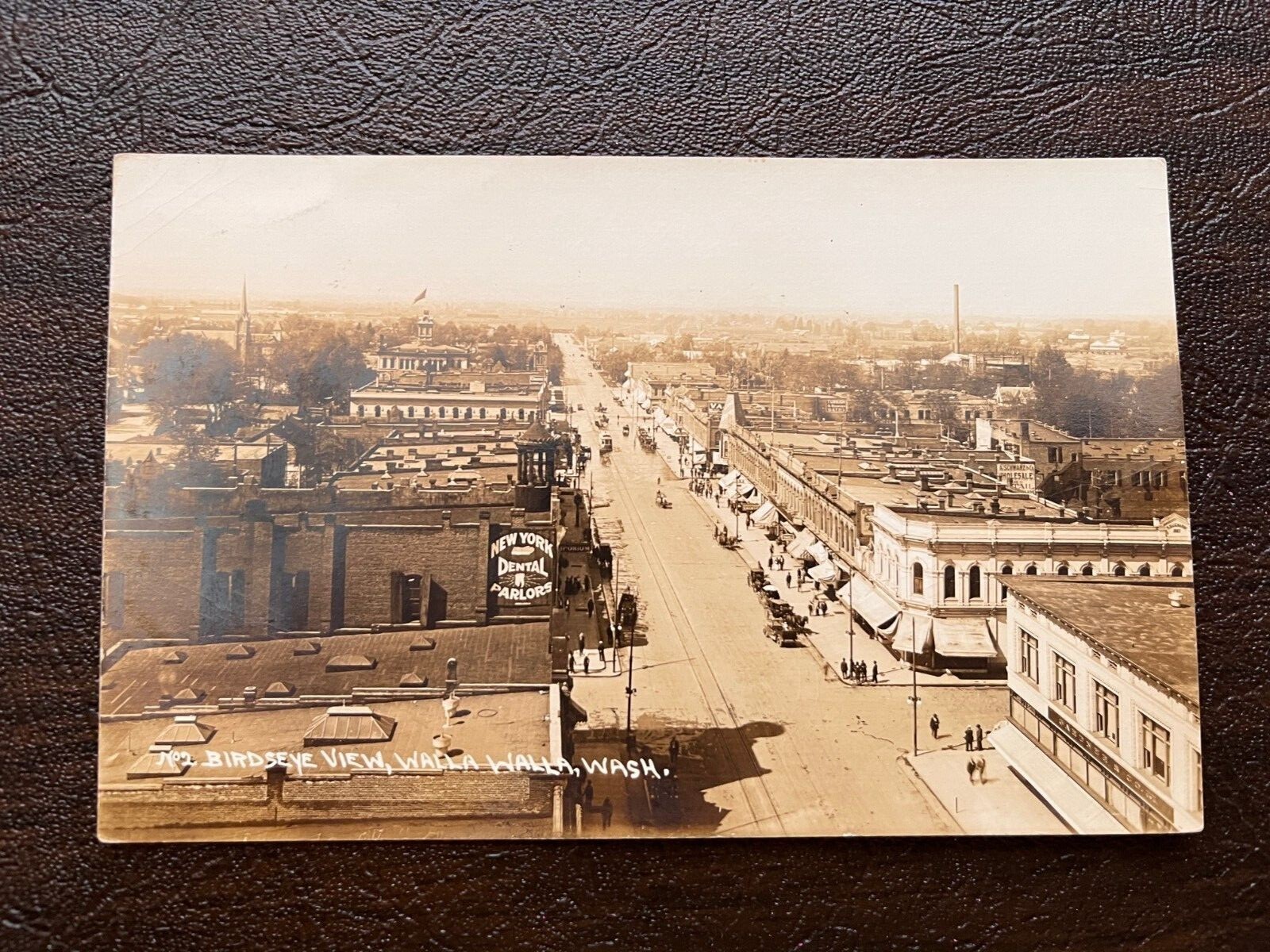 Walla RPPC Walla Walla Washington Aerial Street Scene New York Dental Parlor ...