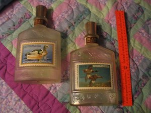 Jim Beam migratory bird stamp decanter collectible L00K set of 2 Man Cave VTG