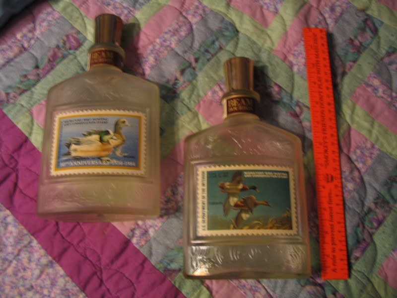 Jim Beam migratory bird stamp decanter collectible L00K set of 2 Man Cave VTG