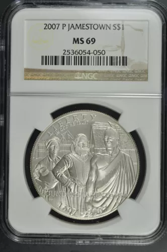 2007 P Jamestown $1 Silver 400th Anniversary coin-NGC MS 69
