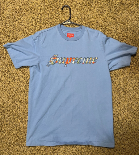 Supreme Summer Spring Blue Floral Appliqu Patch Logo T-Shirt | Men's Size Medium - Picture 1 of 5