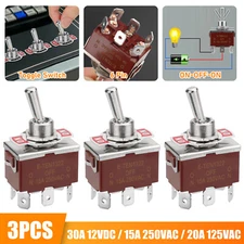 3PCS Toggle Switch Heavy Duty 20A 125V/15A 250V DPDT ON/OFF/ON Spade Terminals