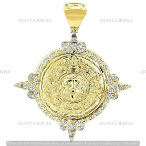 Authentic 2 CT Moissanite Mayan Calendar Medallion Shield Pendant 10K Yellow Gold Plated