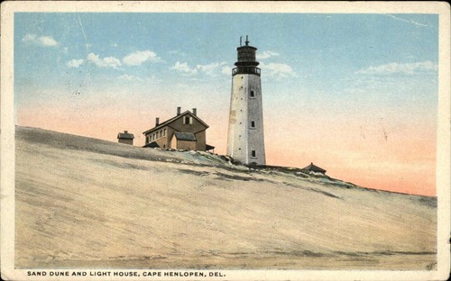 Vintage Postcard Lighthouse Cape Henlopen Delaware DE 1918 Cancel PC