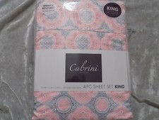 King 4 pc Sheet Set Bedding Sleep Gray Pink Wrinkle Resistant Patterned NEW 