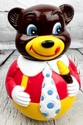 Vtg 1972 THE FIRST YEARS Kiddi Prods ROLY POLY Dark Brown Bear Musical Chime