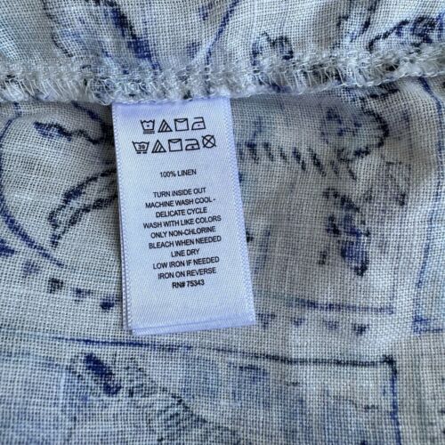 C&C California 100% Linen Tropical Print Button Down Top Blue & White Large EUC - Picture 7 of 11