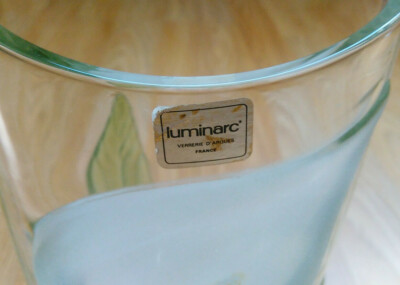 Luminarc Vase LARGE Heavy Glass Embossed Arum Flower and Leaves Beautiful 