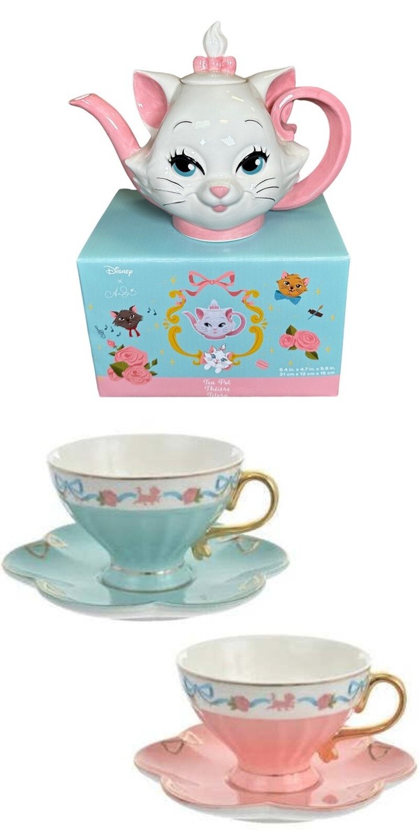 Disney D23 Marie Figural Teapot W/ Lid & 2 Teacups Ann Shen The