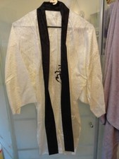 Vintage Ivory and Black Damask Japanese Kimono Robe Smoking Jacket