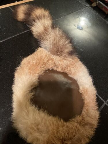 Coonskin Cap Davy Crockett Brown Faux Fur Frontiersman Hat Real Raccoon Tail 