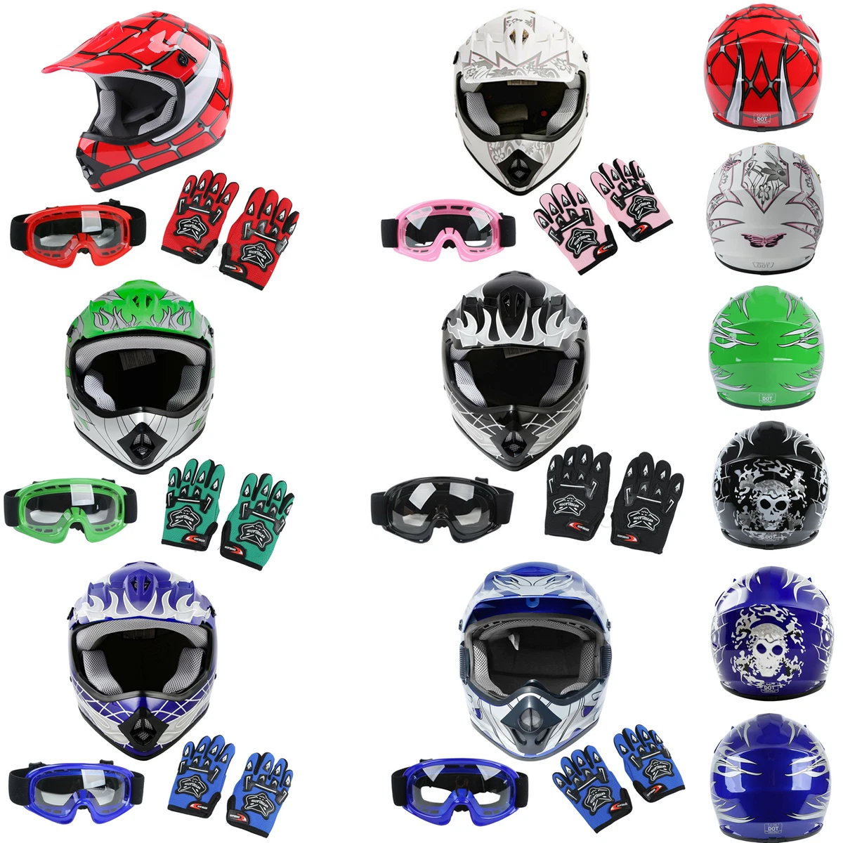 DOT Youth Kids Dirt Bike Off Road Full Helmet Motocross Goggles+Gloves eBay