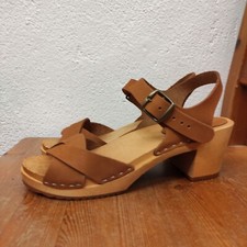 leather clogs sandals - swedish Handmade wood high heel clog Sweden peep toe