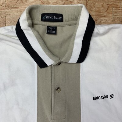 VTG Inner Harbor Ericsson Polo Mens Large Embroidered Logo Striped Golf Shirt