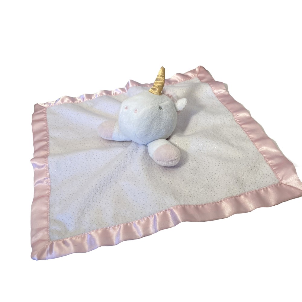 Cloud Island Pink White Satin Sparkle Unicorn Lovey Blanket 14x14