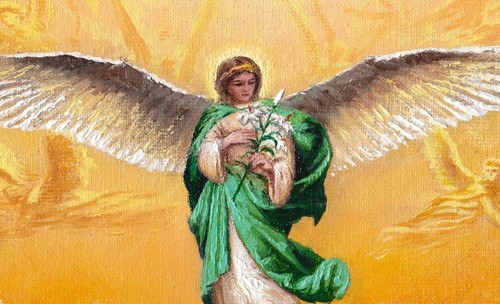 ORIGINAL Oil Painting Handmade Arseni~ Archangel GABRIEL 16" X 7,2" NO FRAME USA - Picture 5 of 11