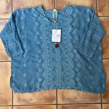 Johnny Was Analusia Floral Tonal Embroidery 3/4 Sleeve Boho Blouse Sz M NWT 248