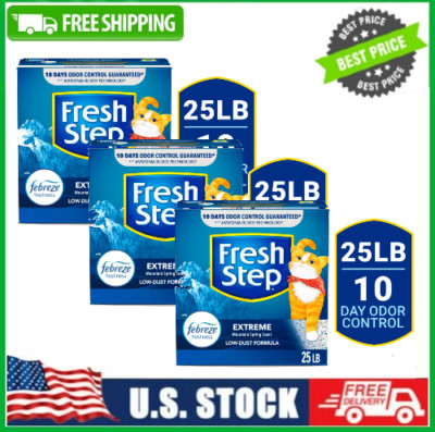 3 PACK Fresh Step Extreme Scented Clumping Cat Litter with Febreze, 25 lbs