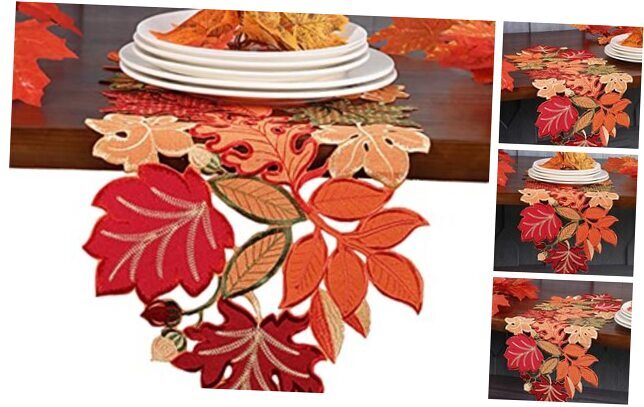 Fall Thanksgiving Table Runner Orange Maple 14