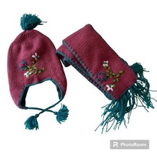 La Llama Ent Kids Hat  Scarf Set Pink Blue Alpaca Blend