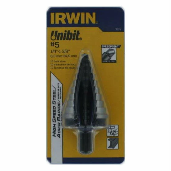 Irwin 10235 Single Flute 3 Flatted Shank SpeedPoint Tip 5 Unibit