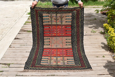 Türkischer Teppich 3x4 Handgewebt Ostanatolisch Vintage Cicim Natur Kelim 114...
