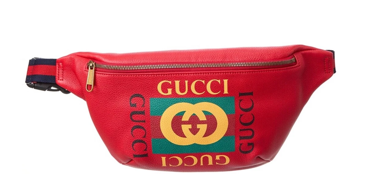 GUCCI Large 90 cm Red Leather Logo Print Waist Belt Bag Retail