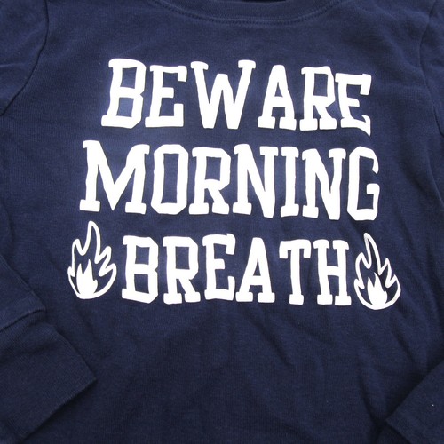 Carter's Boys Size 7 Long Sleeve Pajama Top 'Beware Morning Breath' Navy - Picture 3 of 8