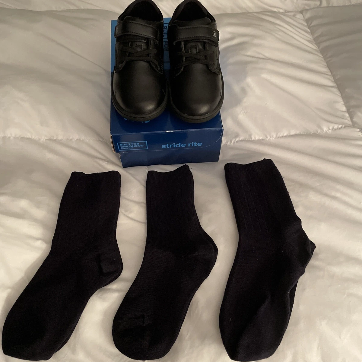 Black Stride Rite School Shoes Boys Size 10 M Brand NEW Plus Pair Blue Sic