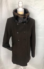 Centigrade Brown High Quality Wool Coat Trench Sz M Fur Collard Gr8 Cond.