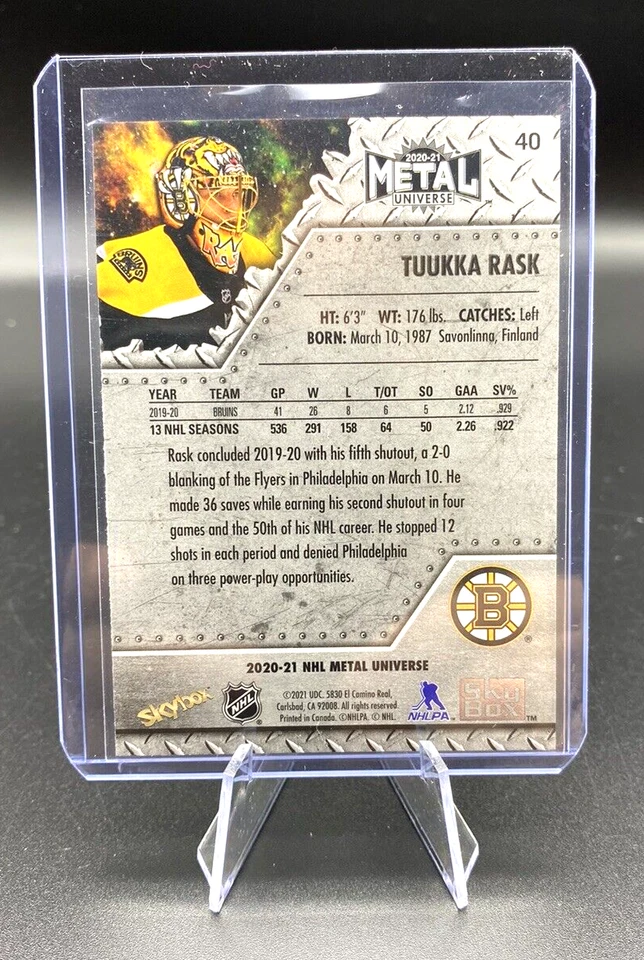 2020-21 Skybox Metal Universe Tuukka Rask Blue Spectrum #40 Boston Bruins - Image 2 of 2