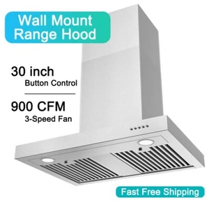 30 inch Kitchen Wall Mount Range Hood 900CFM Ventilateur de poêle en T 3-Speed neuf