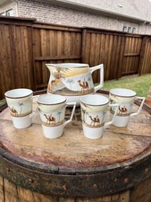 Antique Nippon Te-oh Hand Painted Porcelain Cider Pitcher & 4 Cups