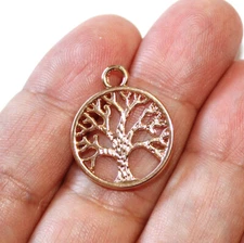 Tree of Life Charm Rose Gold Tone Two sided (5 charms in a lot)