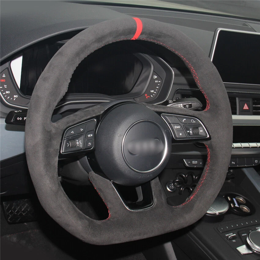 Cubierta de volante de coche suave de gamuza negra cosida a mano para Audi A3 A4 A5 2018 Foto 2 de 4
