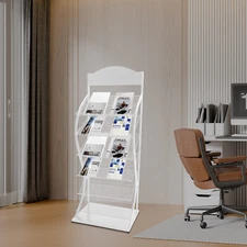 6 Tiers Magazine Display Stand Gray and White Brochure Rack For Offices/Shops