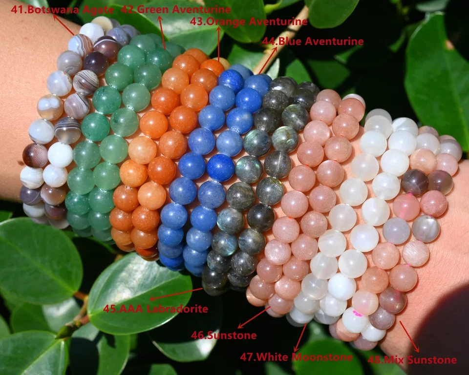 Wholesale Lots 15 Pcs Mix 4/6/8/10mm Natural Stone Elasctic Rope Beaded Bracelet - Image 4 of 4