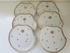 Limoges Hand Painted Shell Shaped Snack Plates Gold Trim 9" France Set of 6