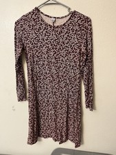 Old Navy XS Swing Dress Jersey Knit Dark Maroon Floral Long Sleeve