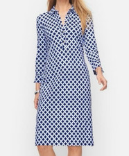 Talbots Shibori Star Jersey Collared Shirt Dress Knee Length Blue Dress MP FXB