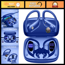 Wireless Bluetooth Earbuds with 80H Playtime, LED Display, Over-Ear Hook, Mic, S