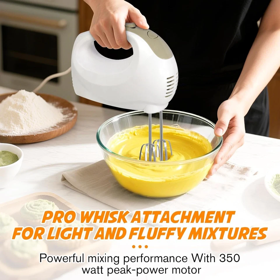 Mezclador de mano eléctrico de 5 velocidades 120 W con batidor batidor portátil ligero marrón Foto 4 de 4